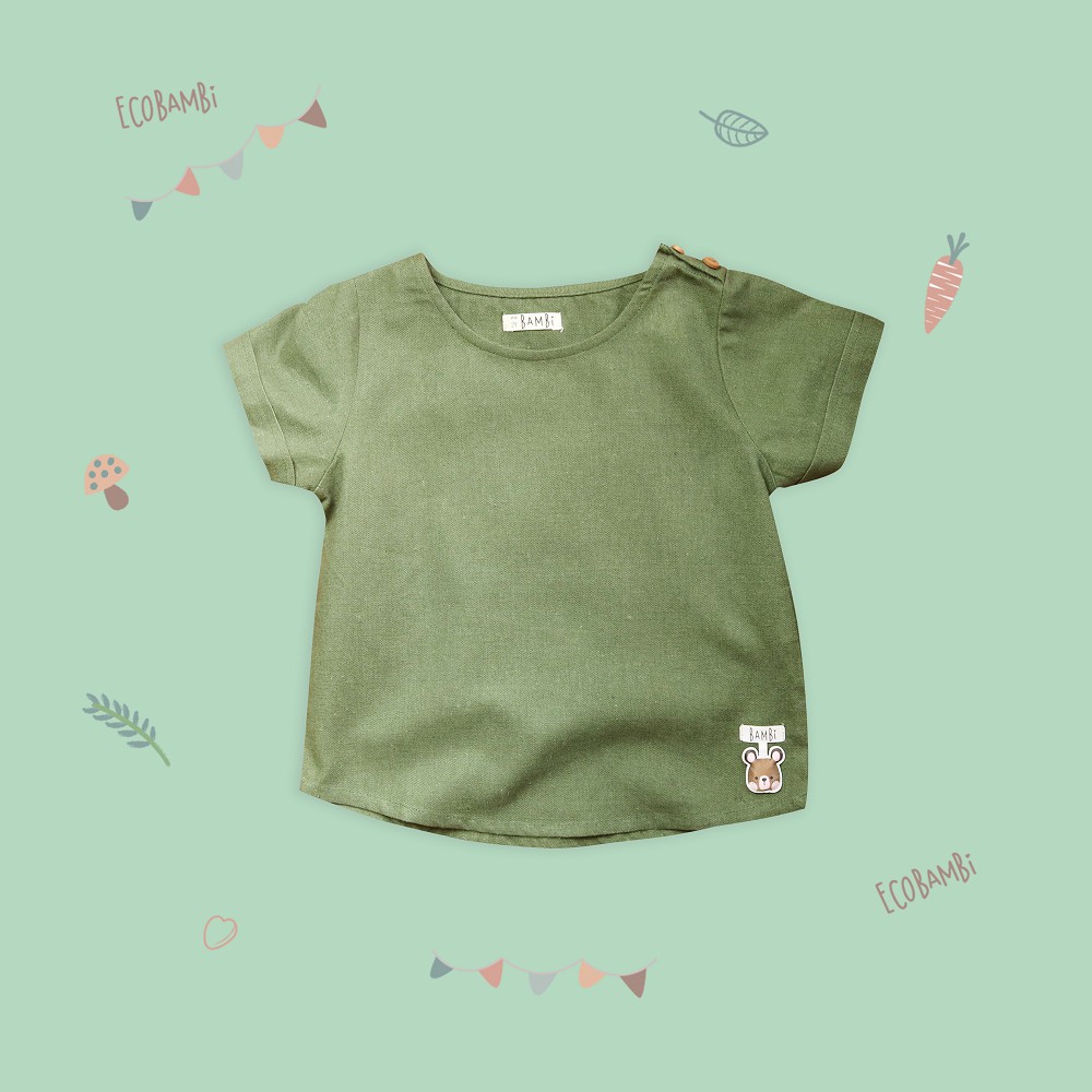 Áo cổ tròn phối nút vai linen unisex Ecobambi