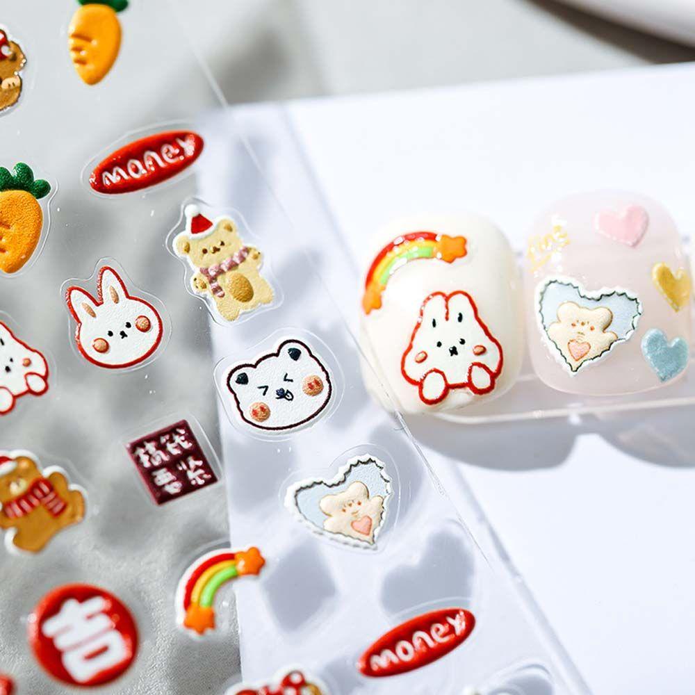 OCEANMAP Miếng Dán Trang Trí Móng Tay 5D Hình Vịt / Gấu Dập Nổi Dễ Thương