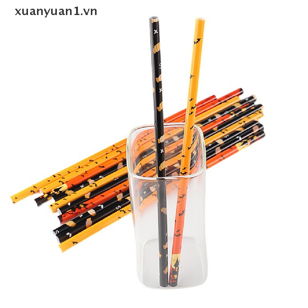 Set 25 Ống Hút Giấy Họa Tiết Halloween Độc Đáo