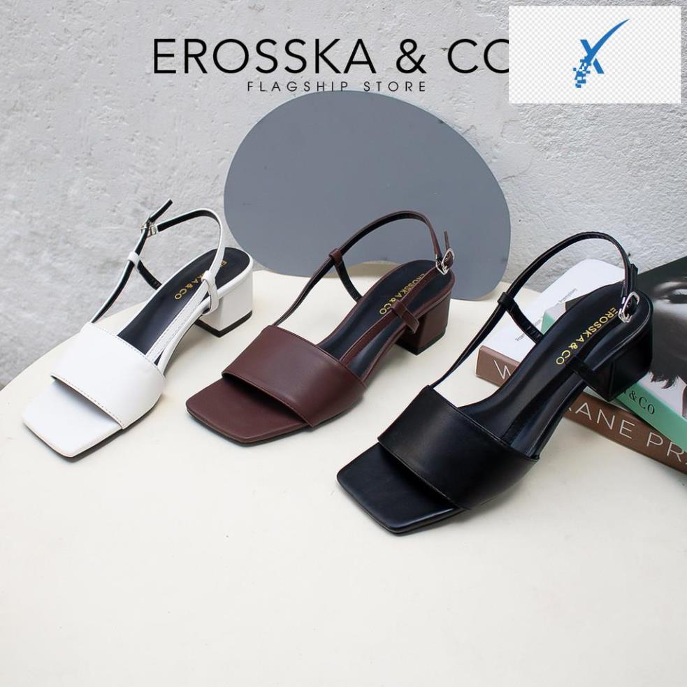 🖐️Giày sandal cao gót Erosska quai ngang phối dây mảnh cao 5cm màu trắng - EB034 🖐️