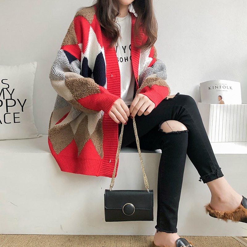 IELGY Áo khoác cardigan IELGY dệt kim dáng rộng phong cách Hàn Quốc cho nữ