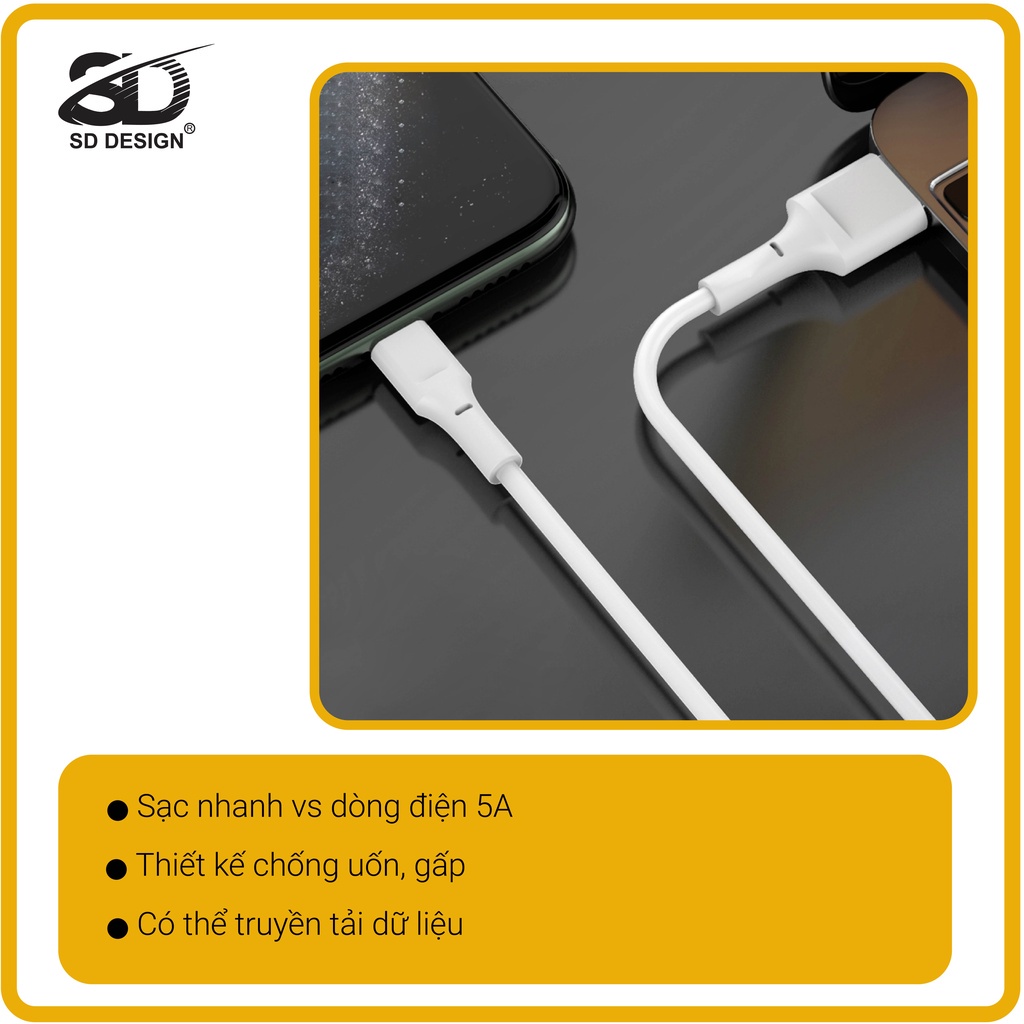 Cáp sạc M3 chính hãng SD DESIGN sạc ổn định cho điện thoại 6 đến 13 pro max, dây dài 1M, bảo hành 1 đổi 1