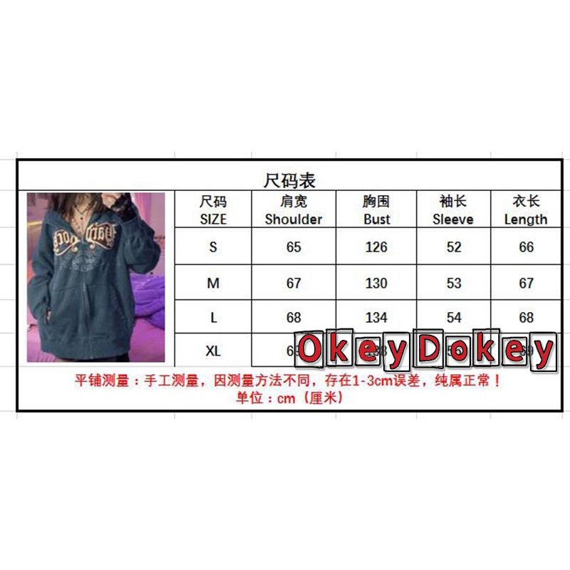 Áo Khoác Hoodie Có Khóa Kéo In Họa Tiết Goth 90s Phong Cách Retro Đường Phố Thời Trang Mùa Thu OKDK-Y2K