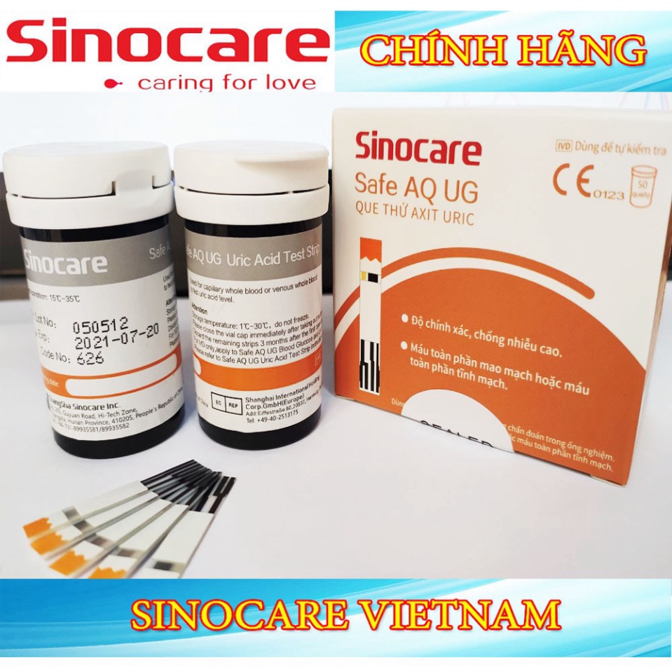 [SIEU SALE] * Mẫu mới 50 que thử Axit Uric cho máy Sinocare Safe AQ UG + Tặng 50 kim chích máu