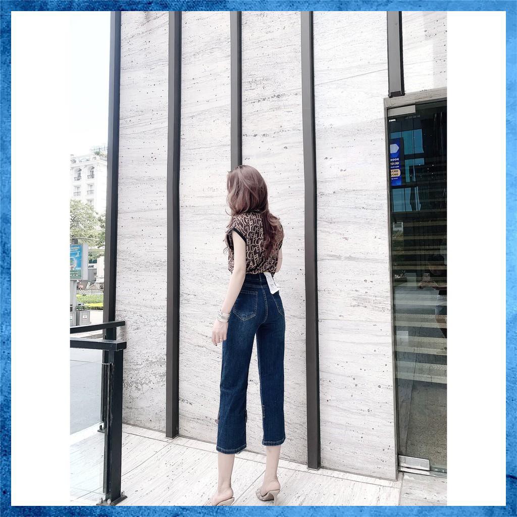 [Jeans nữ thiết kế] Quần bò lỡ trơn dáng suông nhẹ, quần jeans lửng lưng cao túi chéo đai gấu. Mã L1145