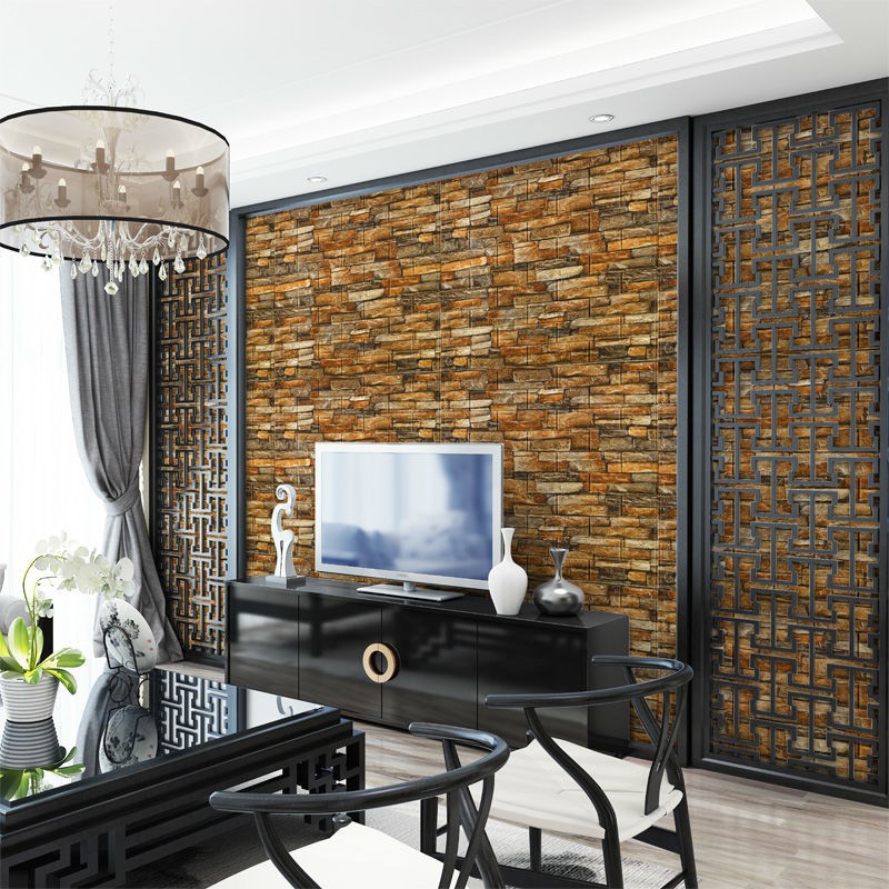 3D luxurious stone wallpaper self-adhesive waterproof wallpaper retro wall decoration