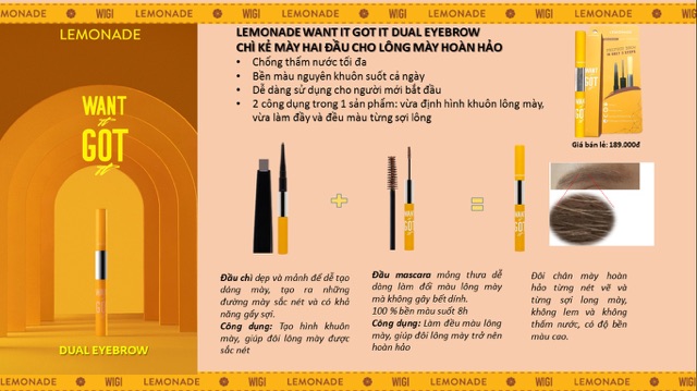 [Chì mày + Mascara lông mày] Chì kẻ mày 2 đầu LEMONADE Want It Got màu Natural Brown và Dark Brown | BigBuy360 - bigbuy360.vn