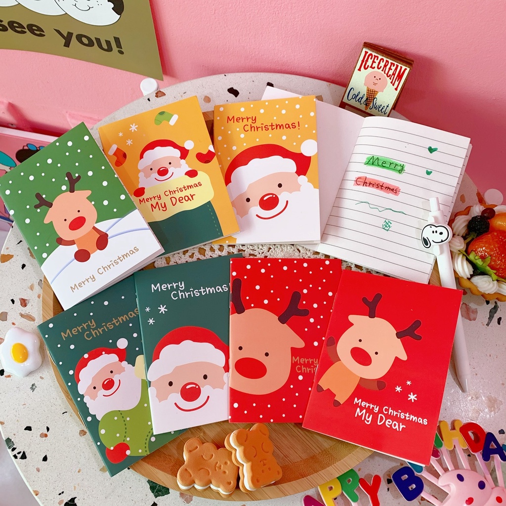 Sổ Tay Ghi Chú Bỏ Túi Mini In Họa Tiết Hoạt Hình Giáng Sinh Dễ Thương Kiểu Hàn Quốc