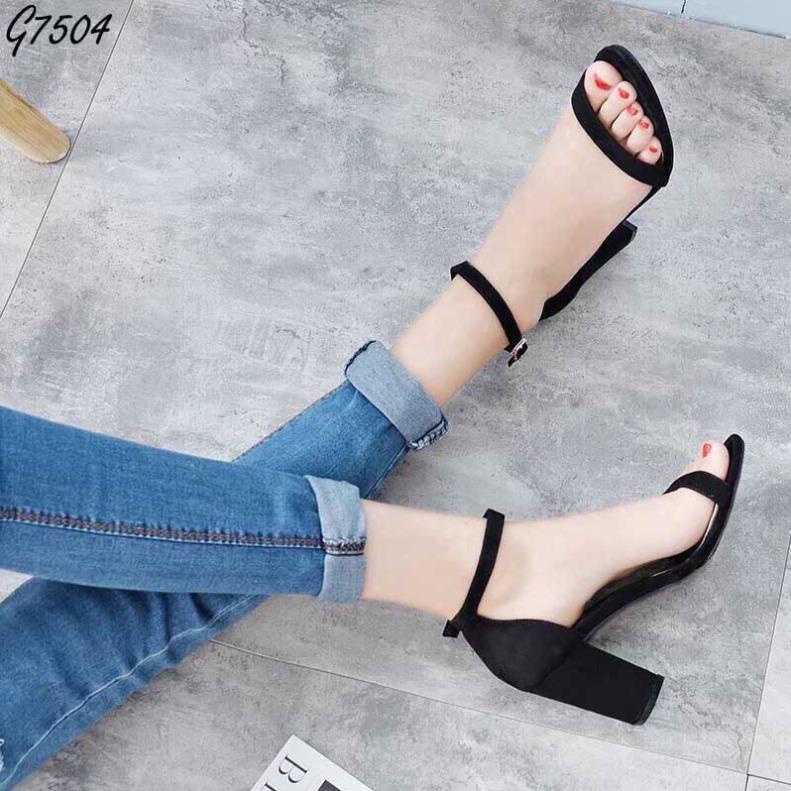 Giày cao gót / Sandal Cao Gót Nỉ Da Nữ Cao Cấp Đế Vuông Đen Cao 7p Citas - CTG7504 MEX
