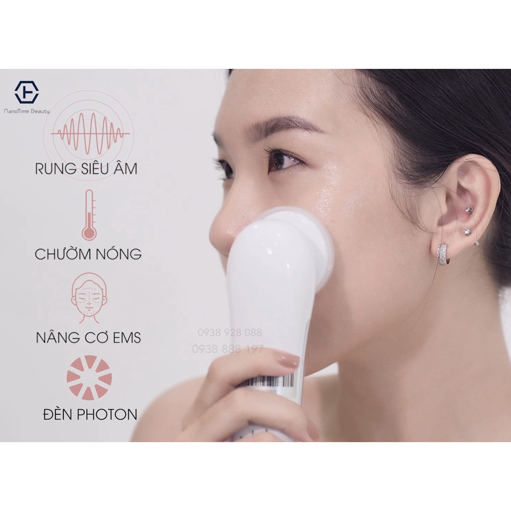 Máy đẩy tinh chất trẻ hóa da Nanotime F65I nhà HTBeauty, công nghệ siêu âm ION, nâng cơ EMS, trẻ hóa da Photon xanh đỏ