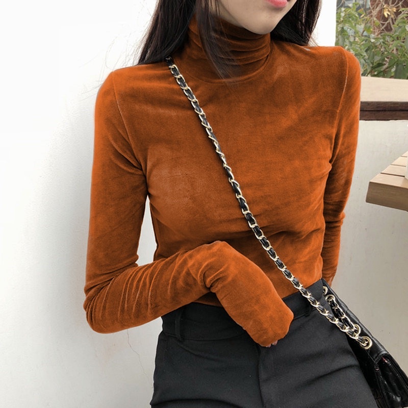 Áo nhung dài tay cổ lọ