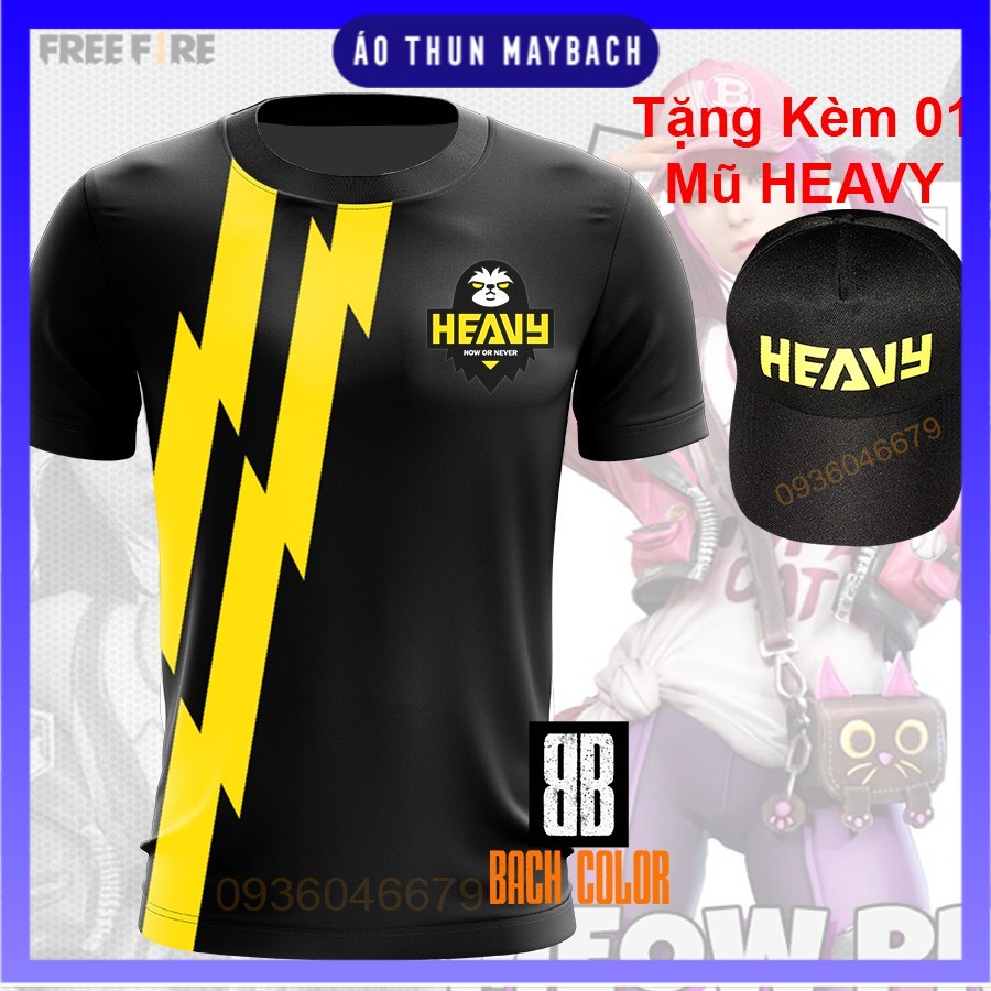 Áo Thun Free Fire Đen 3D Đội Tuyển HEAVY - Tặng Kèm Mũ Free Fire Siêu Ngầu