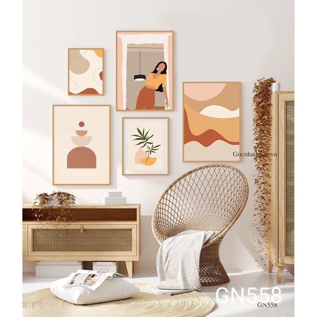 Tranh Cà Phê HOT - Bộ tranh cô gái boho- Tặng kèm đinh treo tranh