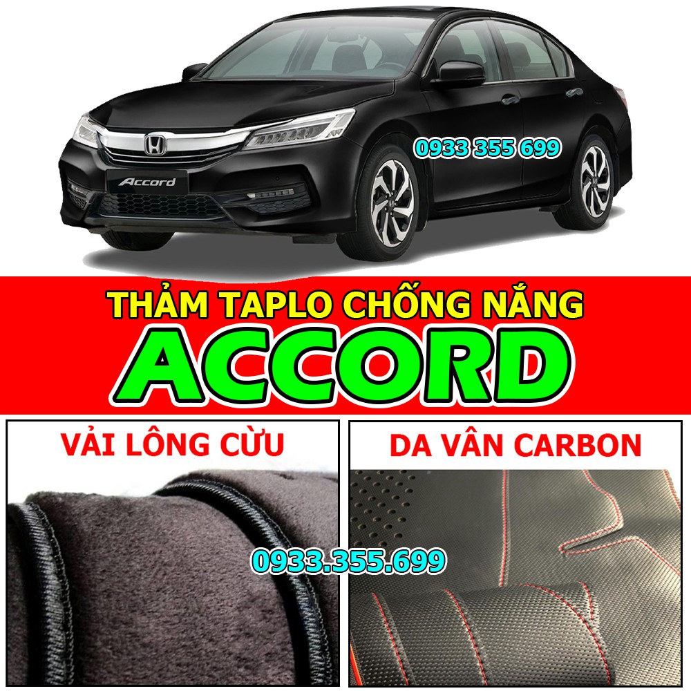 Thảm Taplo HONDA ACCORD bằng Nhung lông Cừu hoặc Da vân Carbon, Da vân Gỗ