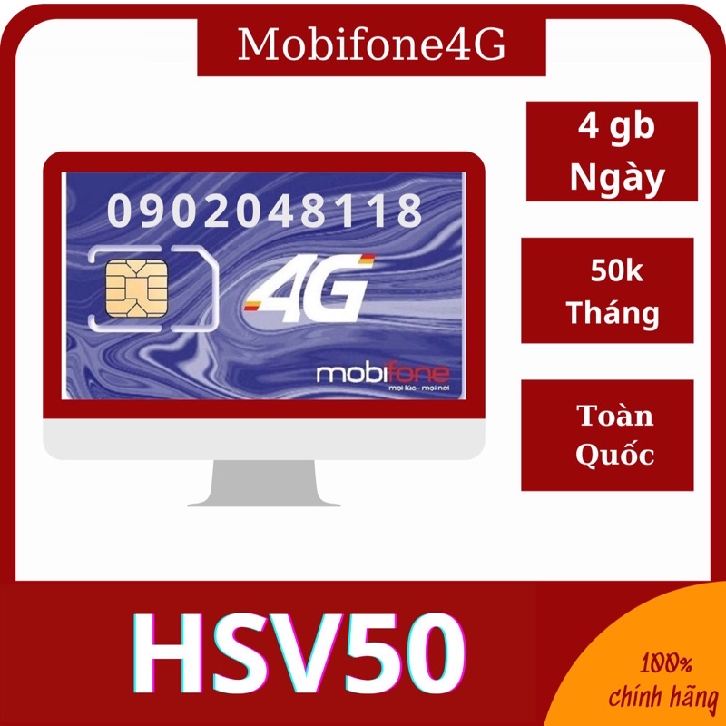 HSV50 Sim học sinh sinh viên mobifone 50k/tháng dùng 4gb/ngày sử dụng toàn quốc