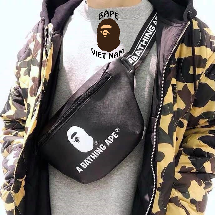 [Best Quality] Túi đeo chéo Bape, chất liệu Da, màu đen BapeVN