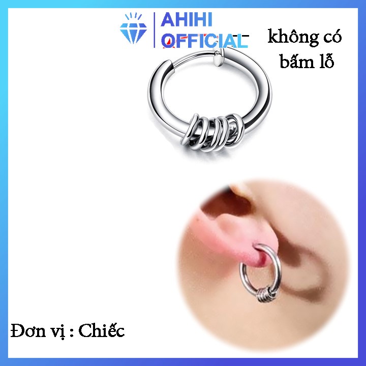 Bông tai nam inox cao cấp đẹp 1 chiếc kpop kết phụ kiện 5 khoen tròn nhỏ không bấm lỗ tai ahihi.officialstore PTBTNA14