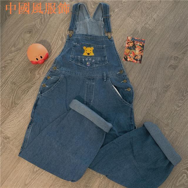 Wlx Quần Yếm Denim Dáng Rộng Thêu Họa Tiết Hoạt Hình Cổ Điển Phong Cách Harajuku Hàn Quốc Thời Trang Bốn Mùa Dành Cho Nam Nữ