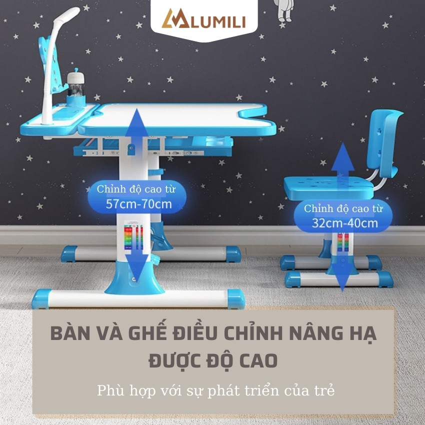 [ size 80 tặng chống cằm ] bàn học sinh thông minh chống gù chống cận lumili B8 nâng hạ độ cao nghiêng mặt bàn cho bé