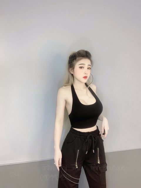 Áo cổ yếm croptop trơn