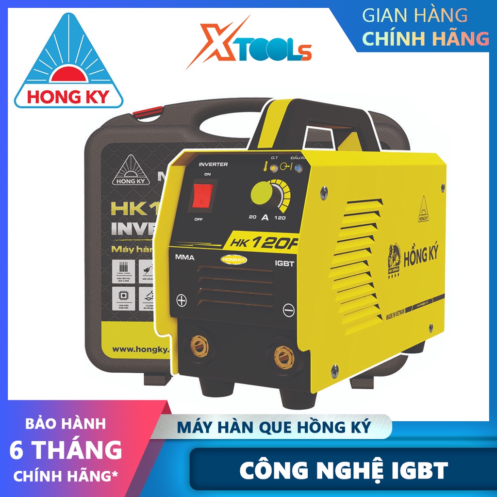 Máy hàn que Inverter Hồng Ký HK120F | Máy hàn điện tử Hàn que 1.6 - 3.2 mm  Công suất đúng 120A dùng để hàn các đồ vật t