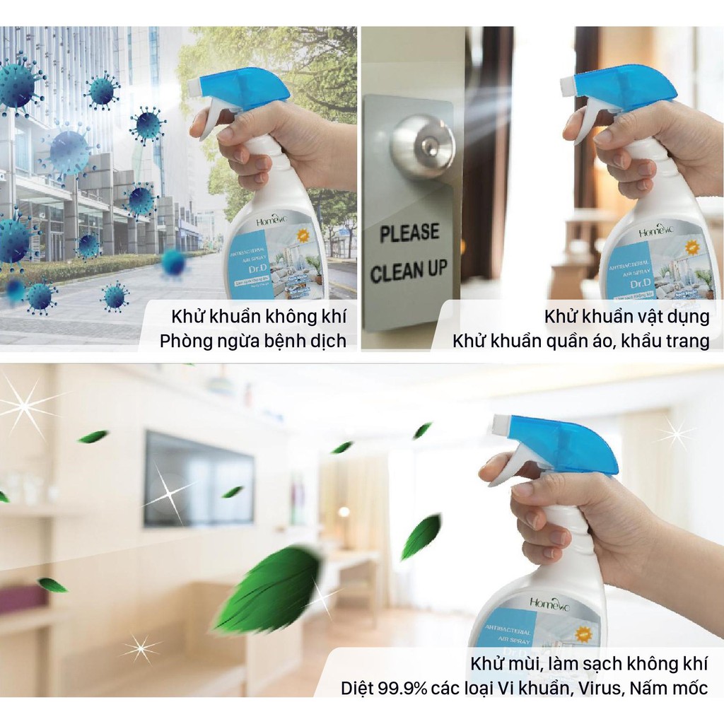 Combo Xịt kháng khuẩn không khí Dr.D 500ml và Lau bếp Botanic enzyme 100ml | BigBuy360 - bigbuy360.vn