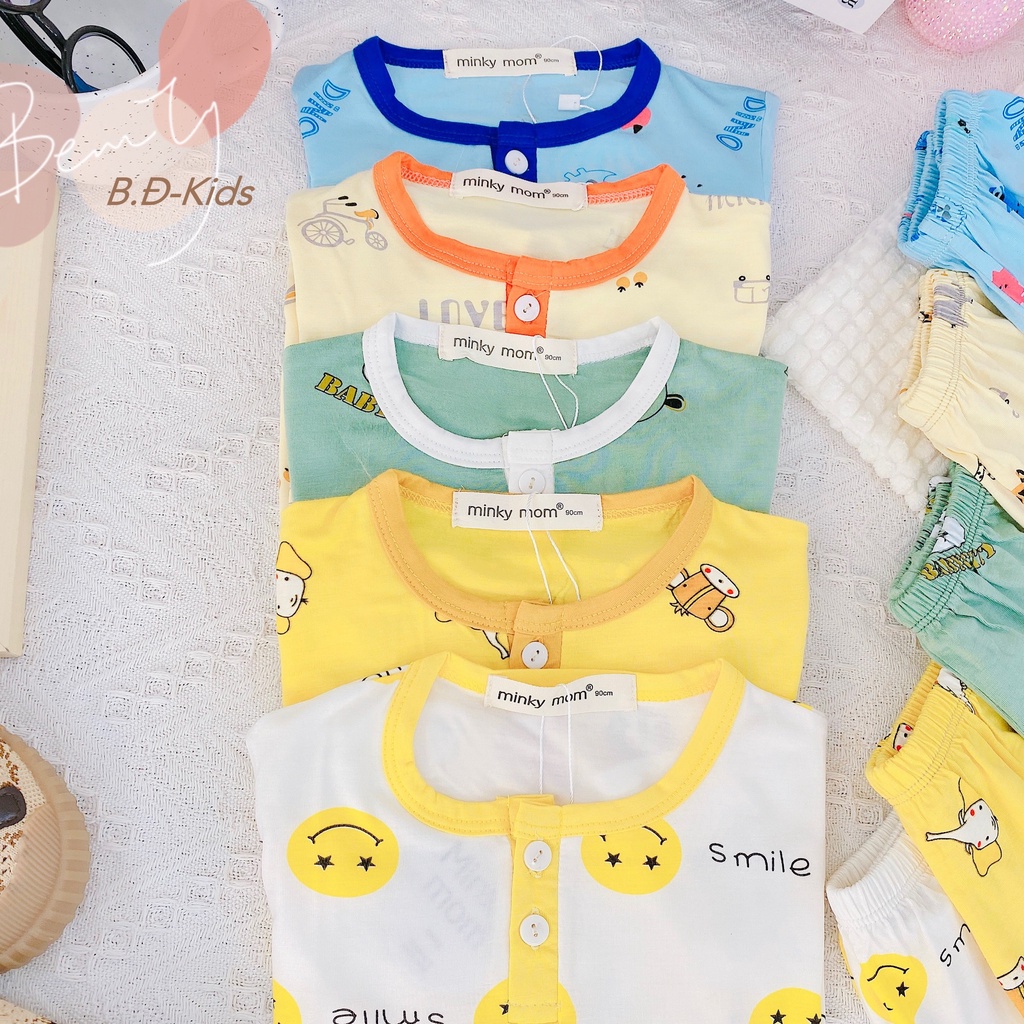 Sale !!Bộ Cộc Tay Thun Lạnh Hàng Minky Mom Chính Hãng In Toàn Thân Họa Tiết Cho Bé