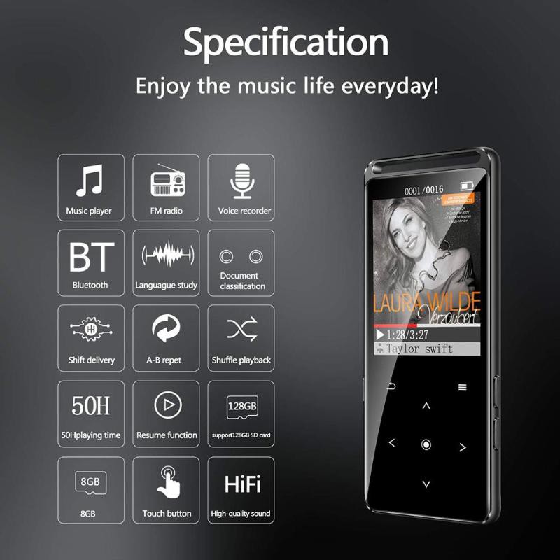 Máy nghe nhạc Mp3 BENJIE M6 Bluetooth 5.0 hỗ trợ bộ nhớ 16GB âm thanh chất lượng cao kèm phụ kiện