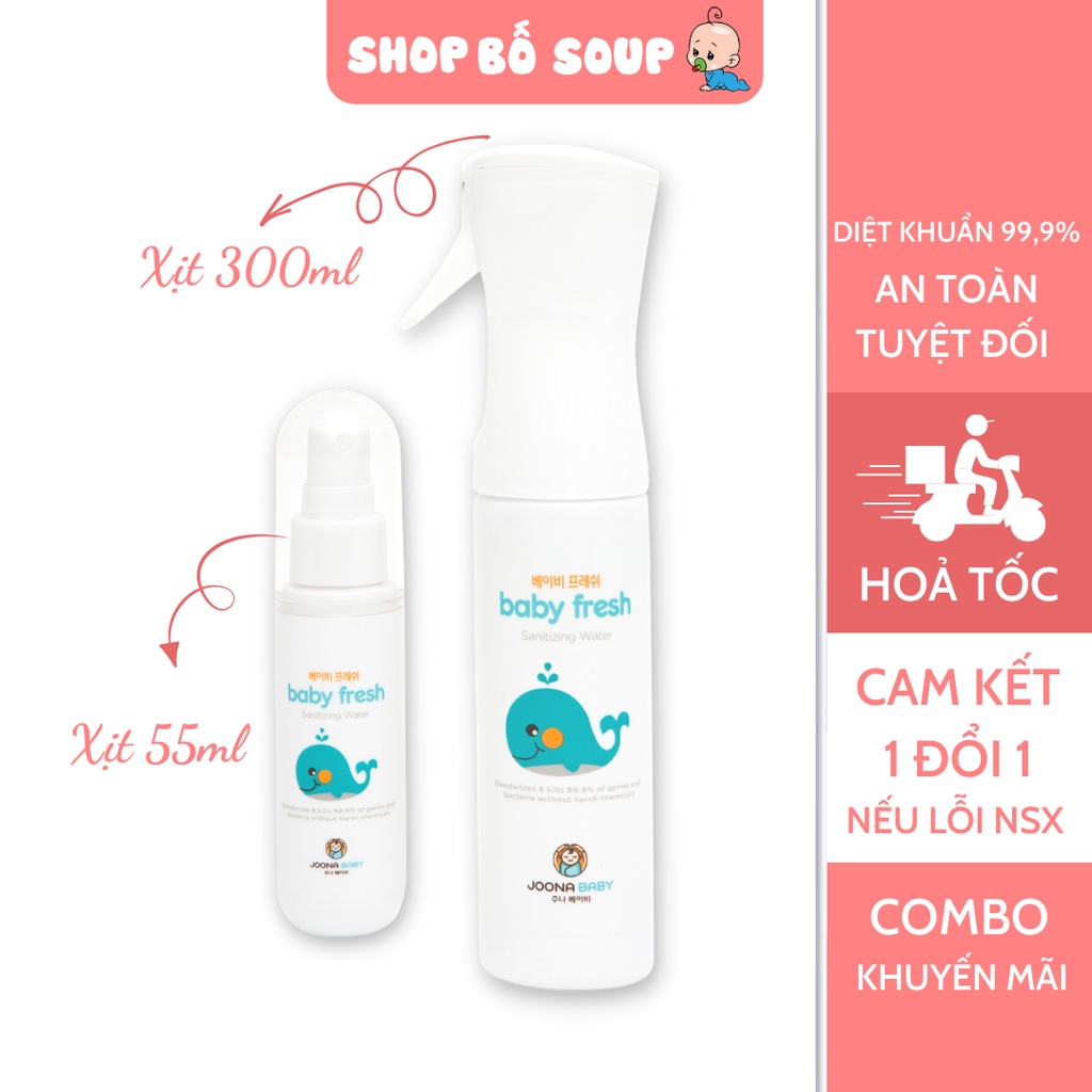 Combo 2 chai xịt diệt khuẩn khử mùi Baby Fresh dung tích 55ml và 300ml an toàn cho bé