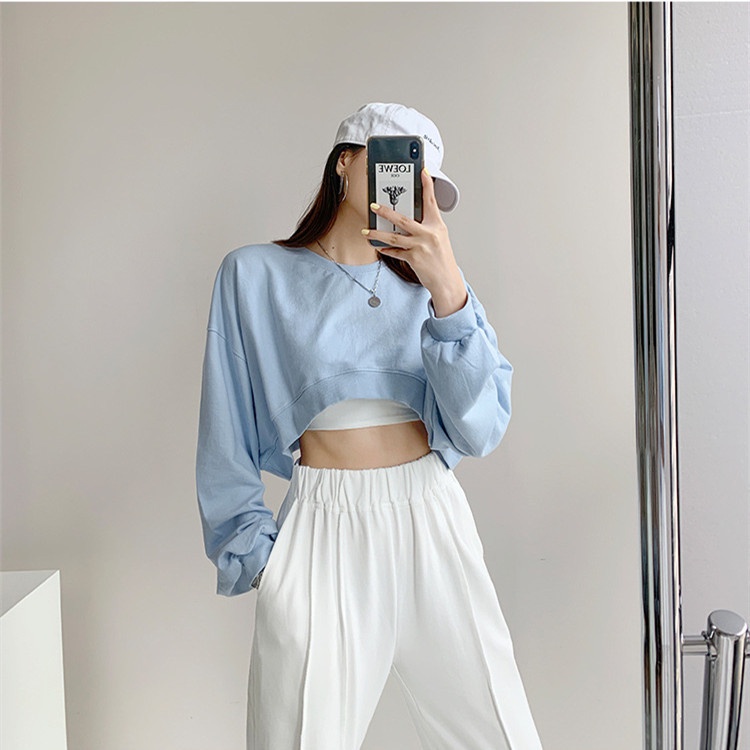 Áo croptop cổ tròn màu trơn đơn giản thời trang 2021 | BigBuy360 - bigbuy360.vn