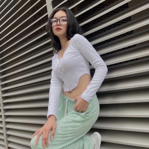 Áo croptop nữ vạt bầu dài tay phối cúc dọc vải thun tăm co giãn Shynstores