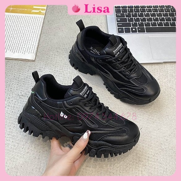 Giày Thể Thao Nữ, Giày Sneaker Đế Răng Cưa Gót Bạc, Độn Đế 5cm Kiểu Dáng Năng Động, M68 Lisa