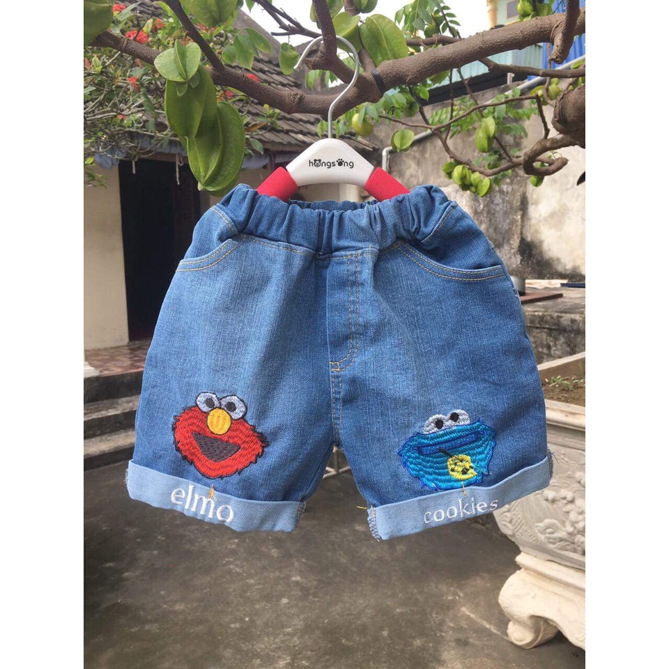 Quần jeans đùi ngộ nghĩnh hình ếch thêu cho bé trai/gái 10-20kg