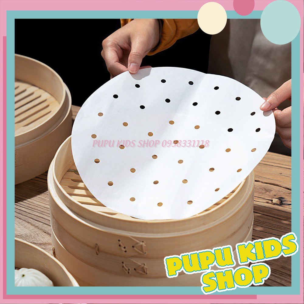 Gói 100 Tờ Giấy Nến Đục Lỗ Tròn Dùng Cho Nồi Chiên Không Dầu, Lót Xửng Hấp, Thấm Dầu Ăn Size 22cm