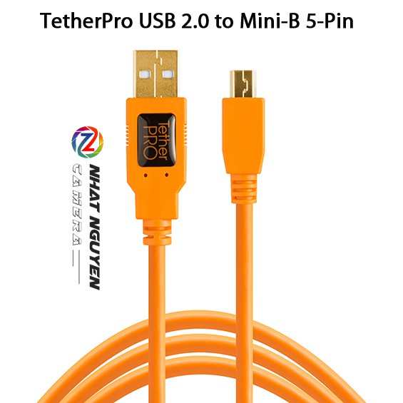 Dây Tether Tools - Cáp TetherPro USB 2.0 to Mini B 5 Pin - Dài 4.6m- Màu Cam