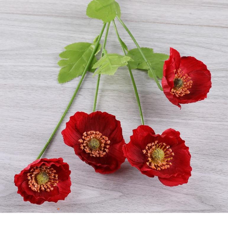 Hoa anh túc lụa loại 1 cành 4 bông trang trí nhà cửa