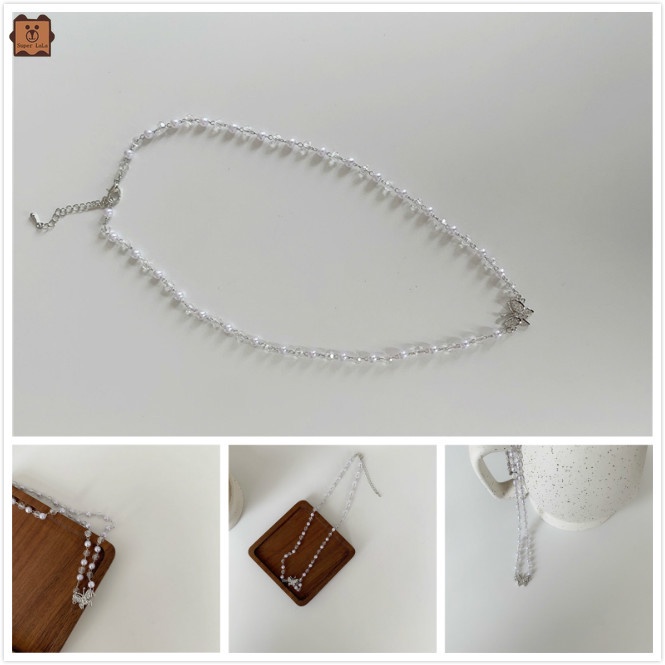 Vòng cổ Mặt Hình Bướm Đính Đá Và Ngọc Trai Phong Cách Hàn Quốc Hàng Ngày Hàng Mới