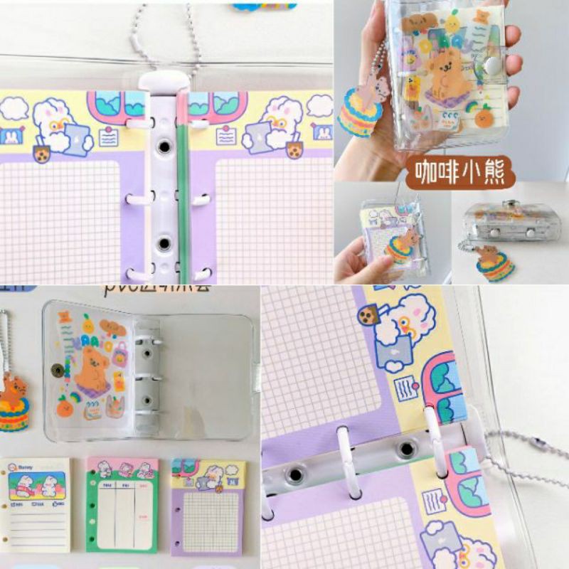 Sổ còng mini dễ thương bìa pvc trong suốt Bentoy Milkjoy gấu cake bear béo gáy trắng