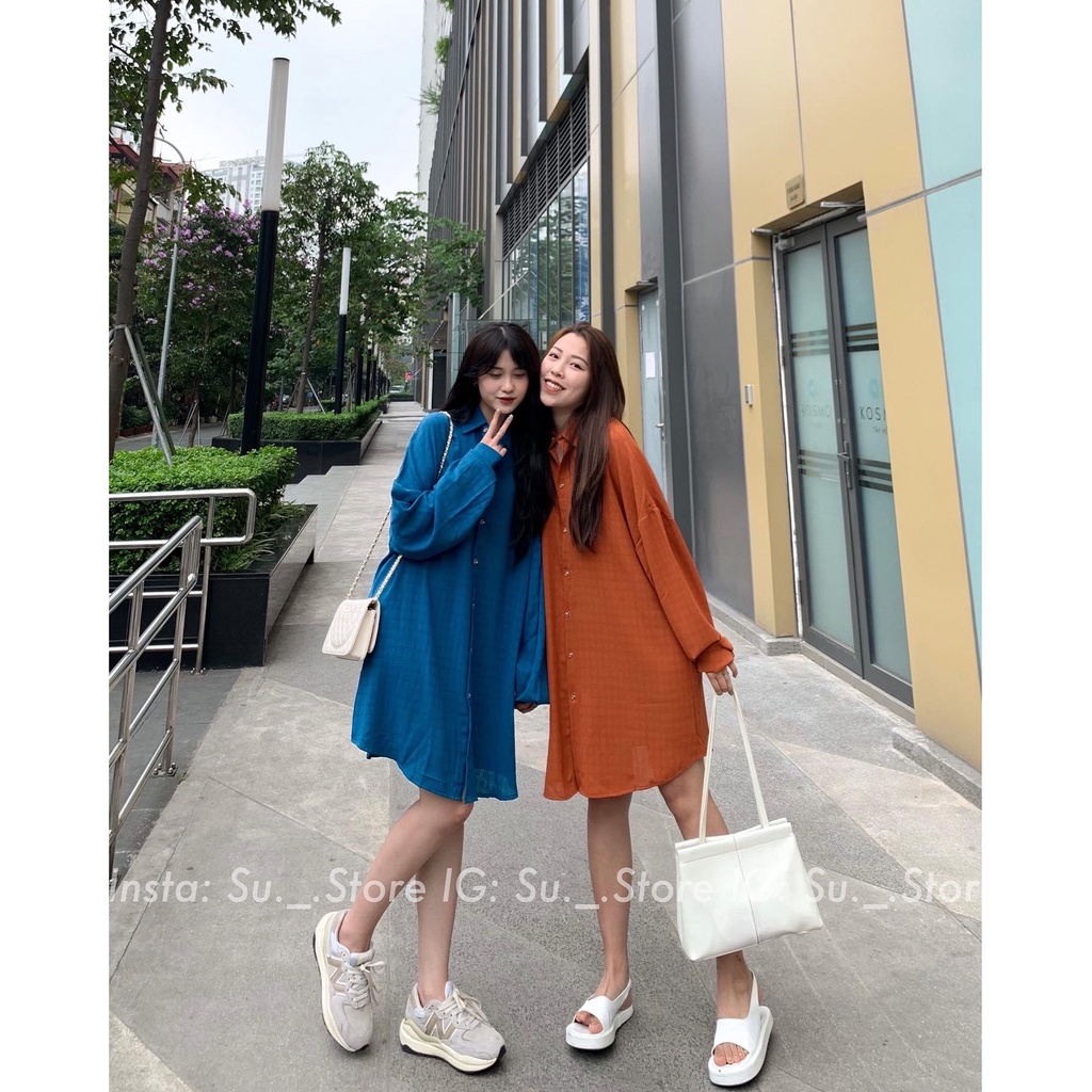 Váy sơ mi dáng rộng kẻ ô chìm V674 SUSTORE
