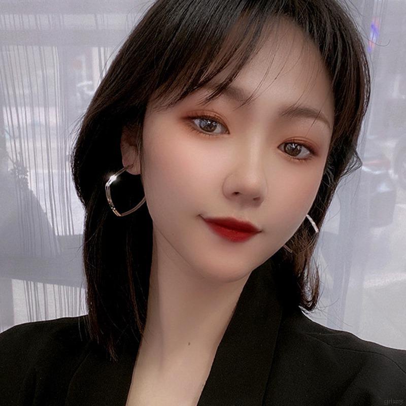 Khuyên tai kim loại hai lớp hình vuông đính đá phong cách hàn quốc