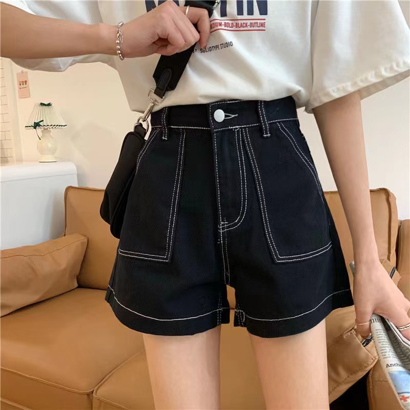 Quần Short Denim Lưng Cao Ống Rộng Phong Cách Hàn Quốc Thời Trang Cho Nữ
