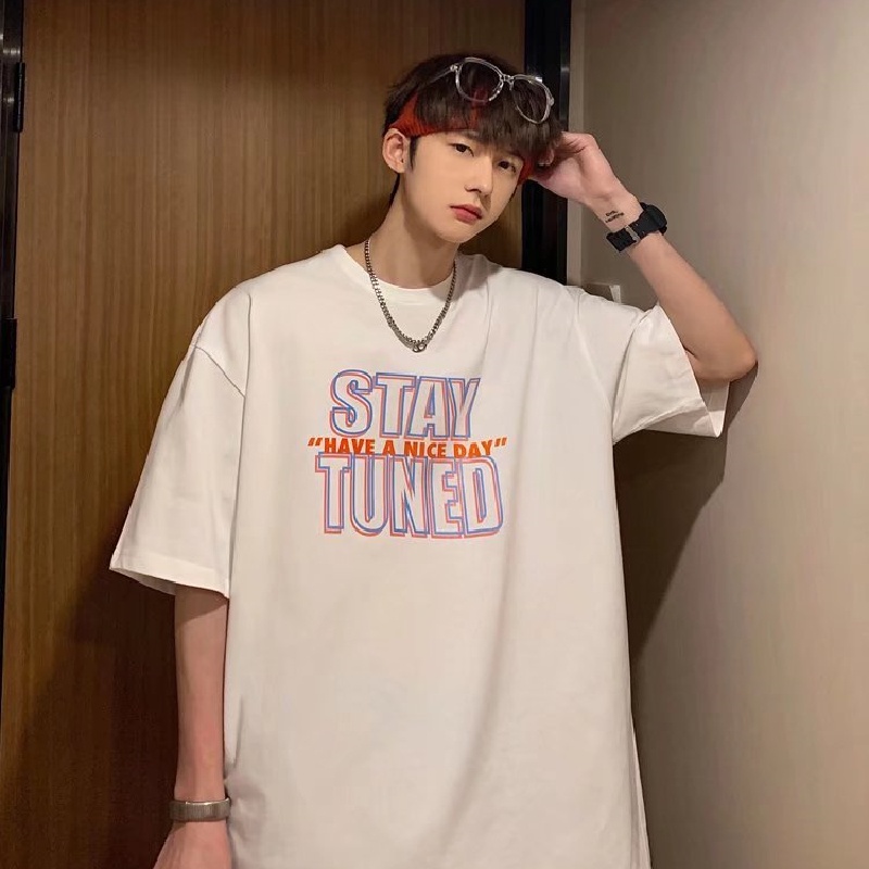 Áo Thun Dáng Rộng In Chữ Phong Cách Hip Hop Đường Phố Hàn Quốc Thời Trang Mùa Hè Cho Nam