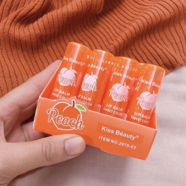 Ảnh thật 🍀 Son dưỡng Đào KISS Beauty PEACH 🍑 màu tự nhiên dưỡng ẩm môi nội địa chính hãng Xịn