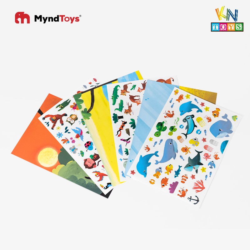 Bộ Miếng Dán Stickers Myndtoys kèm 3 tranh Cho Bé Từ 2 Tuổi