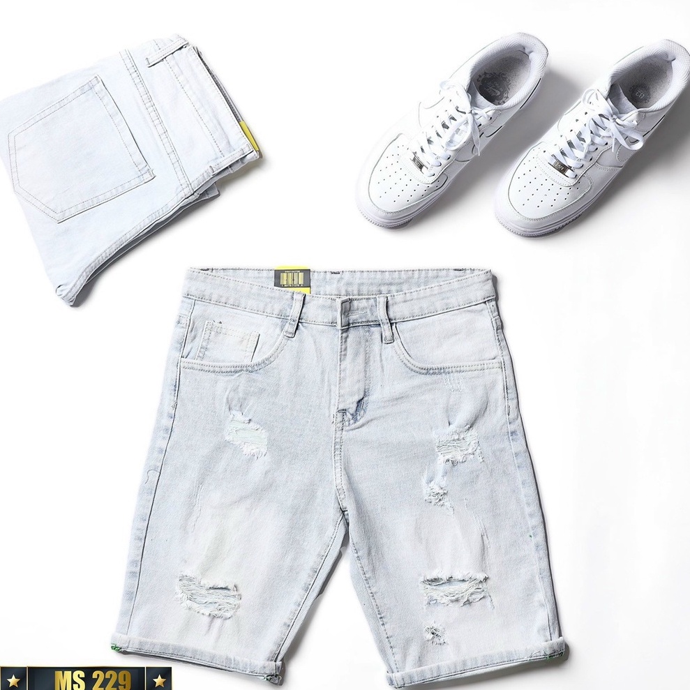 Quần short rin nam co giãn chất bò OBOKFASHION màu xanh nhạt rách dễ phối đồ cao cấp phong cách hàn quốc QJN229