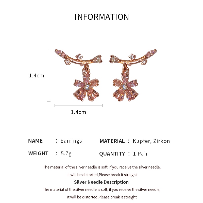 DREJEW Bông Tai Mạ Bạc Hình Hoa Đính Đá Zircon Cỡ Nhỏ Thiết Kế Đơn Giản Sang Trọng Thời Trang Cho Nữ