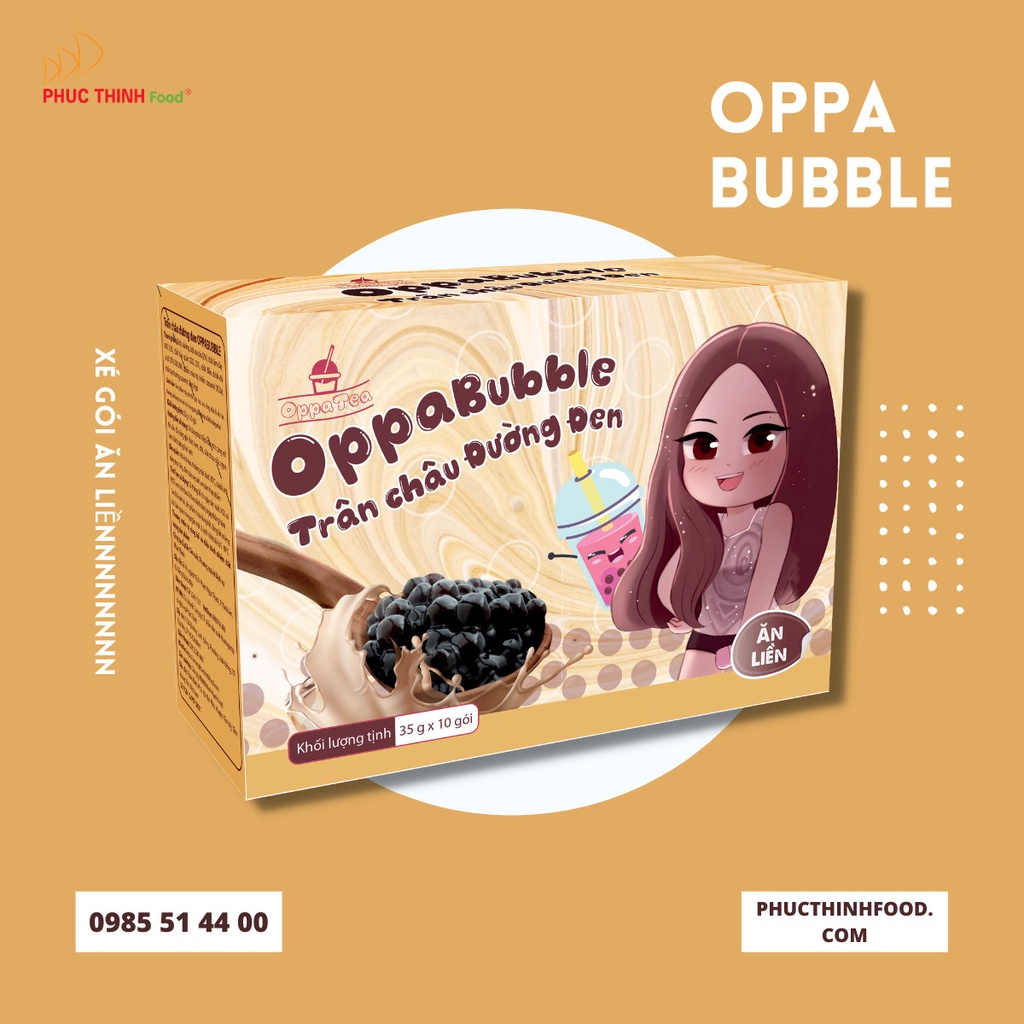 Trân Châu Oppa Bubble Ăn Liền Hộp 350g Topping Giòn Dai Nguyên Liệu Trà Sữa Pha Sẵn 4 Vị