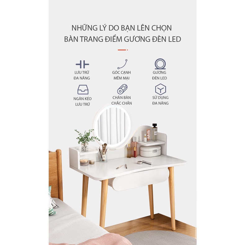 Bàn trang điểm gỗ thương hiệu IGA có gương đèn LED cực tiện lợi - GP201