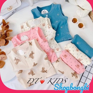 BỘ BA LỖ XÔ MUSLIN CHO BÉ CHẤT ĐẸP KHUY CỔ
