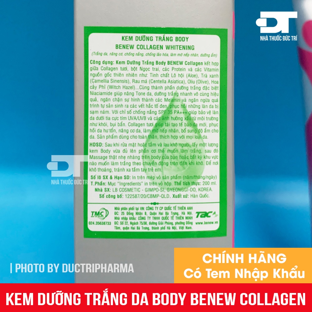 Kem Dưỡng Trắng BODY BENEW COLLAGEN WHITENING - Dưỡng Trắng, Nâng Cơ, Tái Tạo Làn Da - 200ml